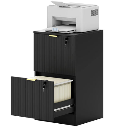Lockable Filing Cabinet, 2 Fluted Drawers, Adjustable Hanging Rails, Black Office Cabinets & Cupboards Black at Gallery Canada