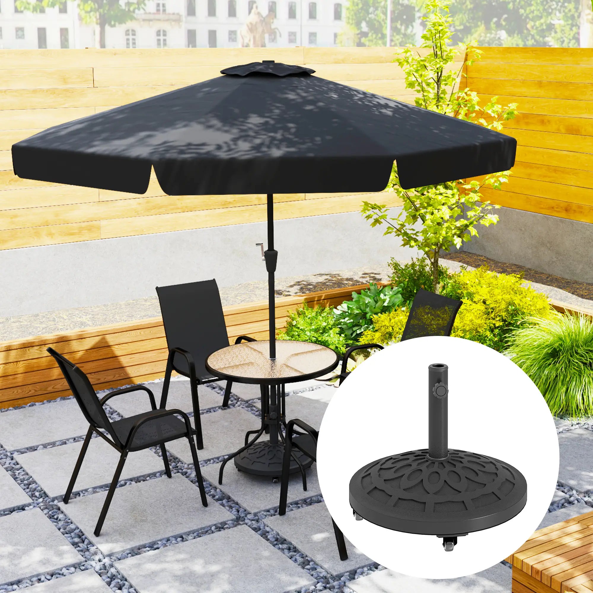 46lbs Resin Round Patio Umbrella Base With Wheels, Black Umbrella Bases at Gallery Canada