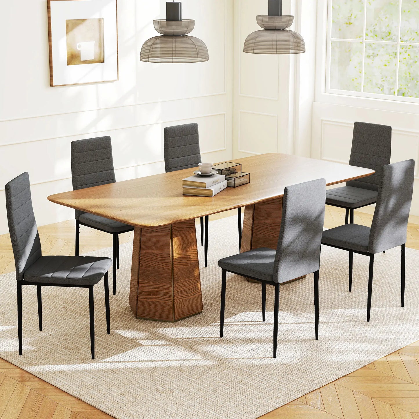 Modern Dining Chairs, Set of 6, High Back Linen Fabric, Grey Dining Chairs at Gallery Canada