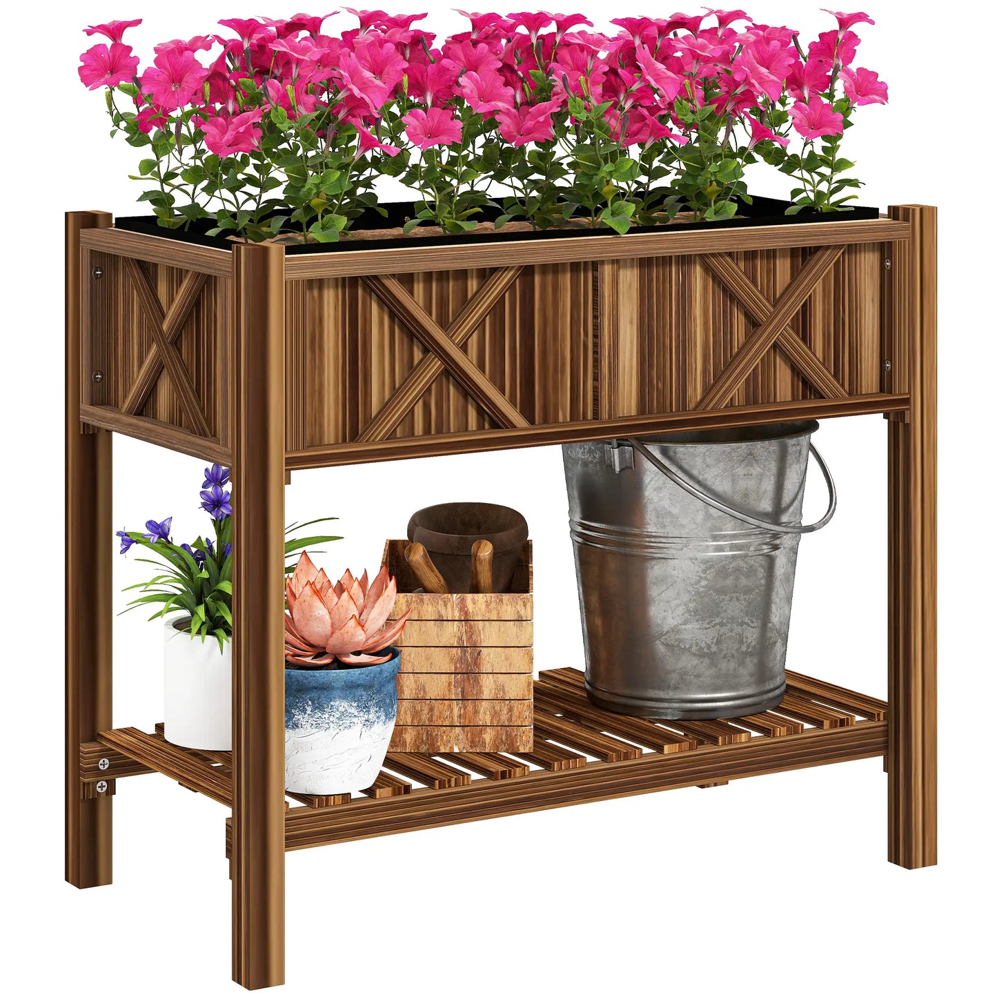 Wooden Raised Garden Bed, Elevated Planter Box, 34"x18"x30", Carbonized Raised Garden Beds at Gallery Canada