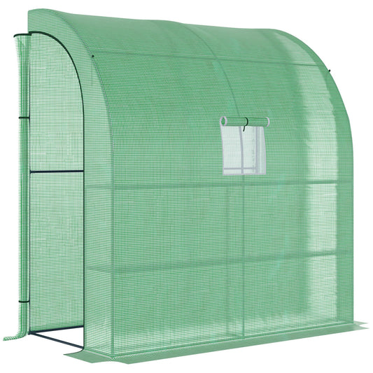 7' x 3' x 7' Outdoor Lean-to Walk-In Greenhouse w/ Roll-up Mesh Windows, Zipper Door and 3-Tier Shelves, Green - Gallery Canada