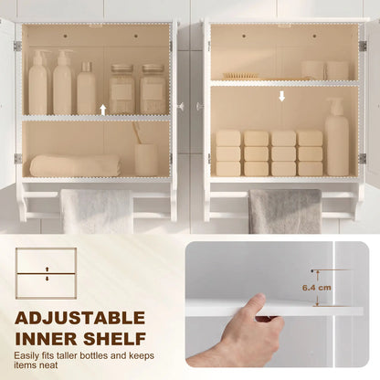 Bathroom Wall Cabinet with Adjustable Shelf, 2 Doors, Towel Racks, White