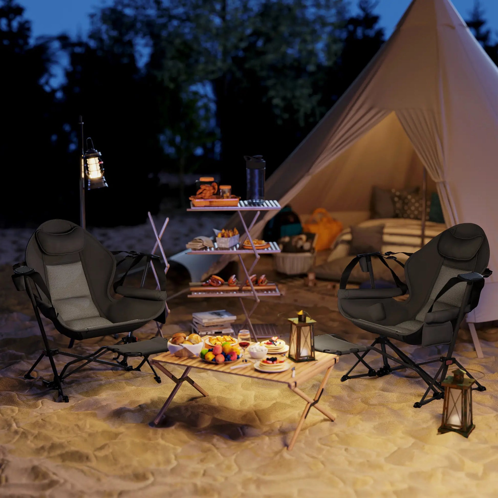 Hammock Camping Chair Set of 2, Adjustable Back Folding Swinging Hammock Chair with Cup Holder and Padded Seat Picnic Tables & Camping Chairs at Gallery Canada