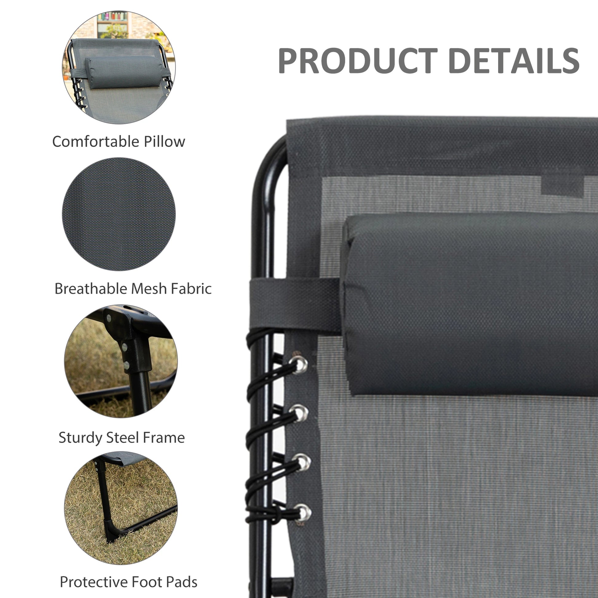 Outdoor Folding Chaise Lounge, Adjustable Backrest, Removable Pillow, Grey Lounger Chairs at Gallery Canada