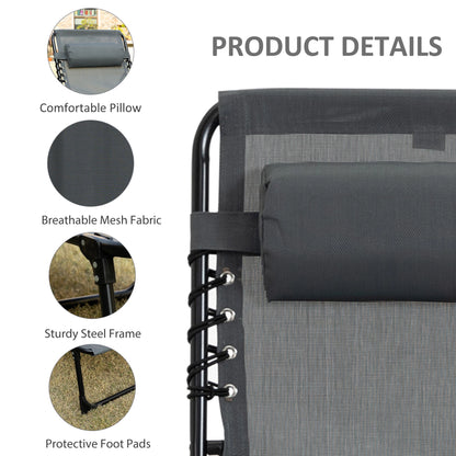 Outdoor Folding Chaise Lounge, Adjustable Backrest, Removable Pillow, Grey Lounger Chairs at Gallery Canada