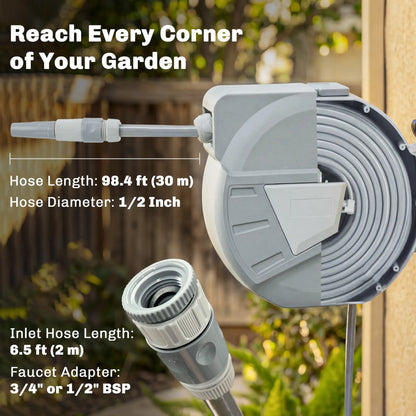 Retractable Garden Hose Reel, 1/2" x 98ft, Wall Mounted, Grey Garden Accessories at Gallery Canada