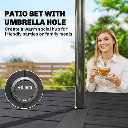 Outdoor Dining Set For 6, Black Metal Patio Table, Mesh Stackable Chairs, Black Outdoor Dining Sets at Gallery Canada