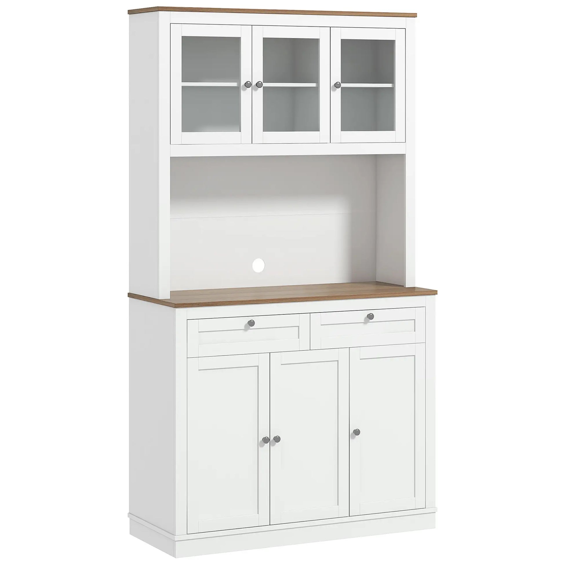 71" Pantry Cabinet with Microwave Space, Buffet Hutch, 2 Drawers, Adjustable Shelves, White Kitchen Pantry Cabinets White, Oak at Gallery Canada