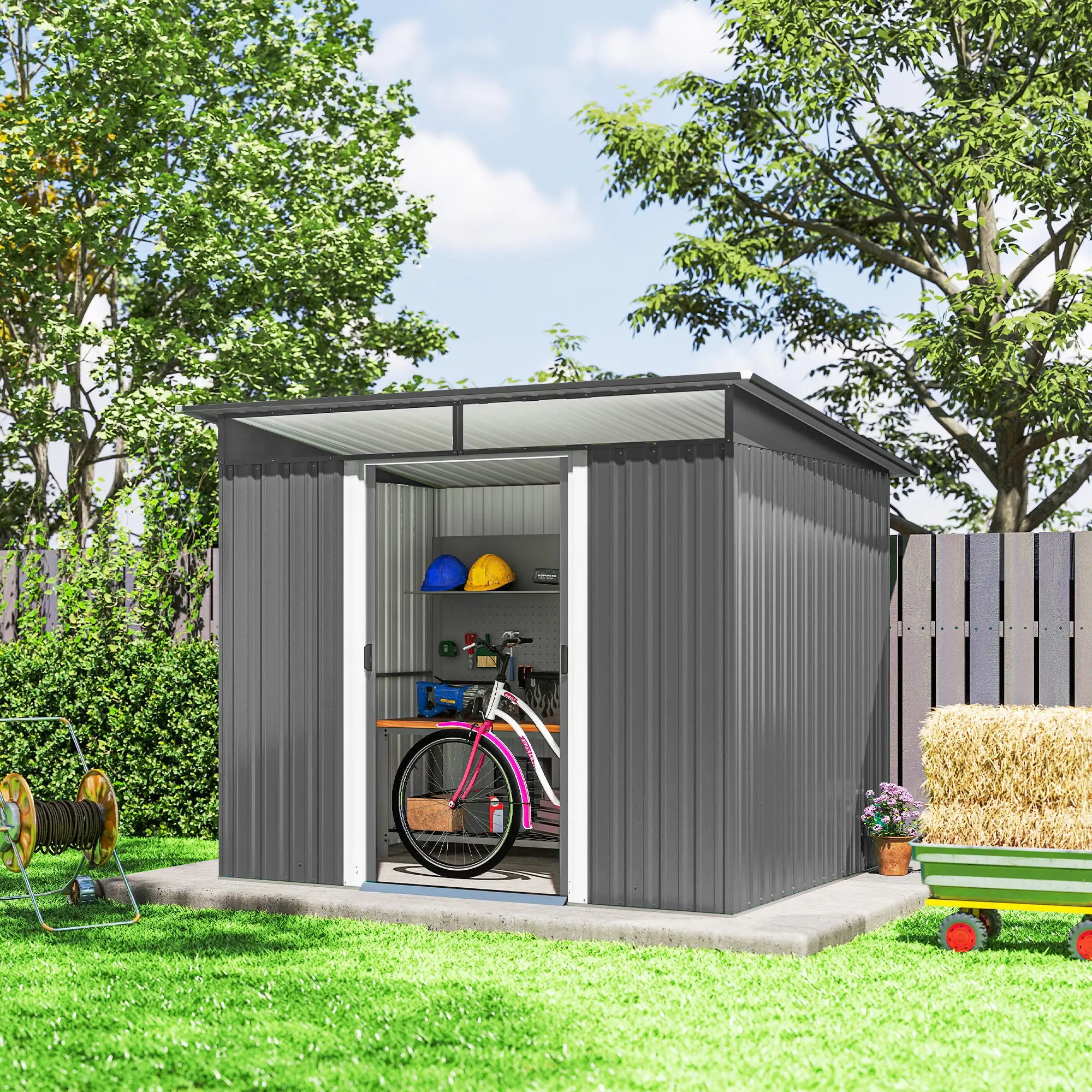 9' X 6.5' Outdoor Metal Garden Shed, Utility Tool Storage, Light Grey Sheds at Gallery Canada