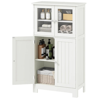 Bathroom Floor Storage Cabinet, Tempered Glass Doors, Adjustable Shelf, White Bathroom Cabinets at Gallery Canada