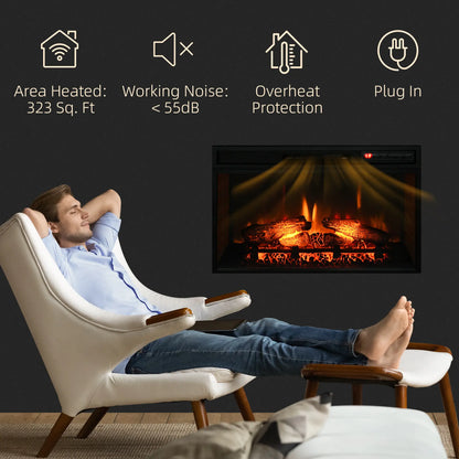 27" Electric Fireplace Insert, Realistic Log Flame, Remote, 1400W, Black Electric Fireplaces at Gallery Canada
