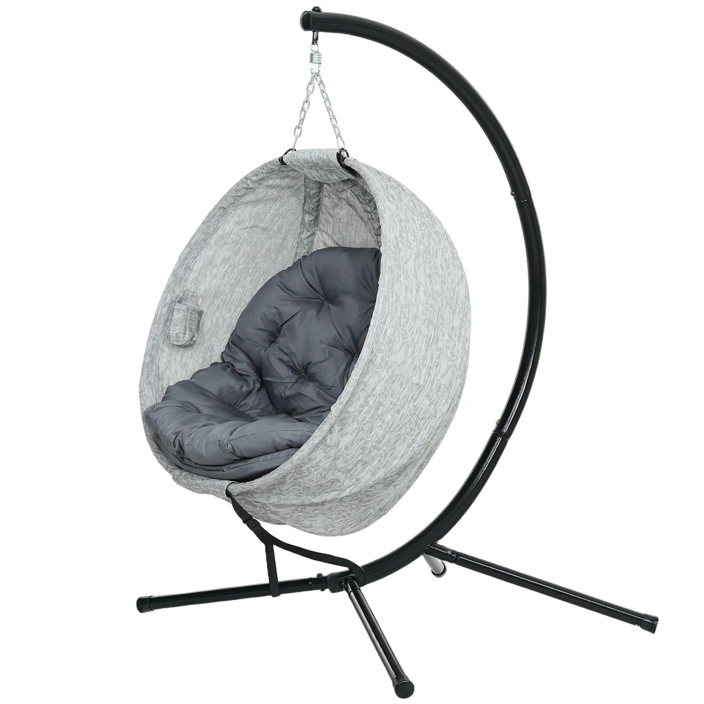 Egg Chair, Folding Basket, Hanging Swing with Stand, Cushions, Grey Patio Swings with Stand Grey, Black at Gallery Canada
