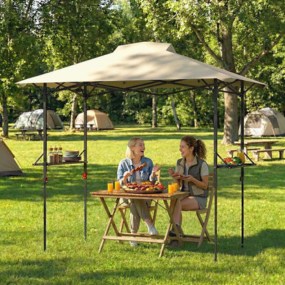 5 x 8.5 ft Pop Up Grill Gazebo, 2 Shelves, UPF 50+ Canopy, Khaki Pop Up Canopies at Gallery Canada