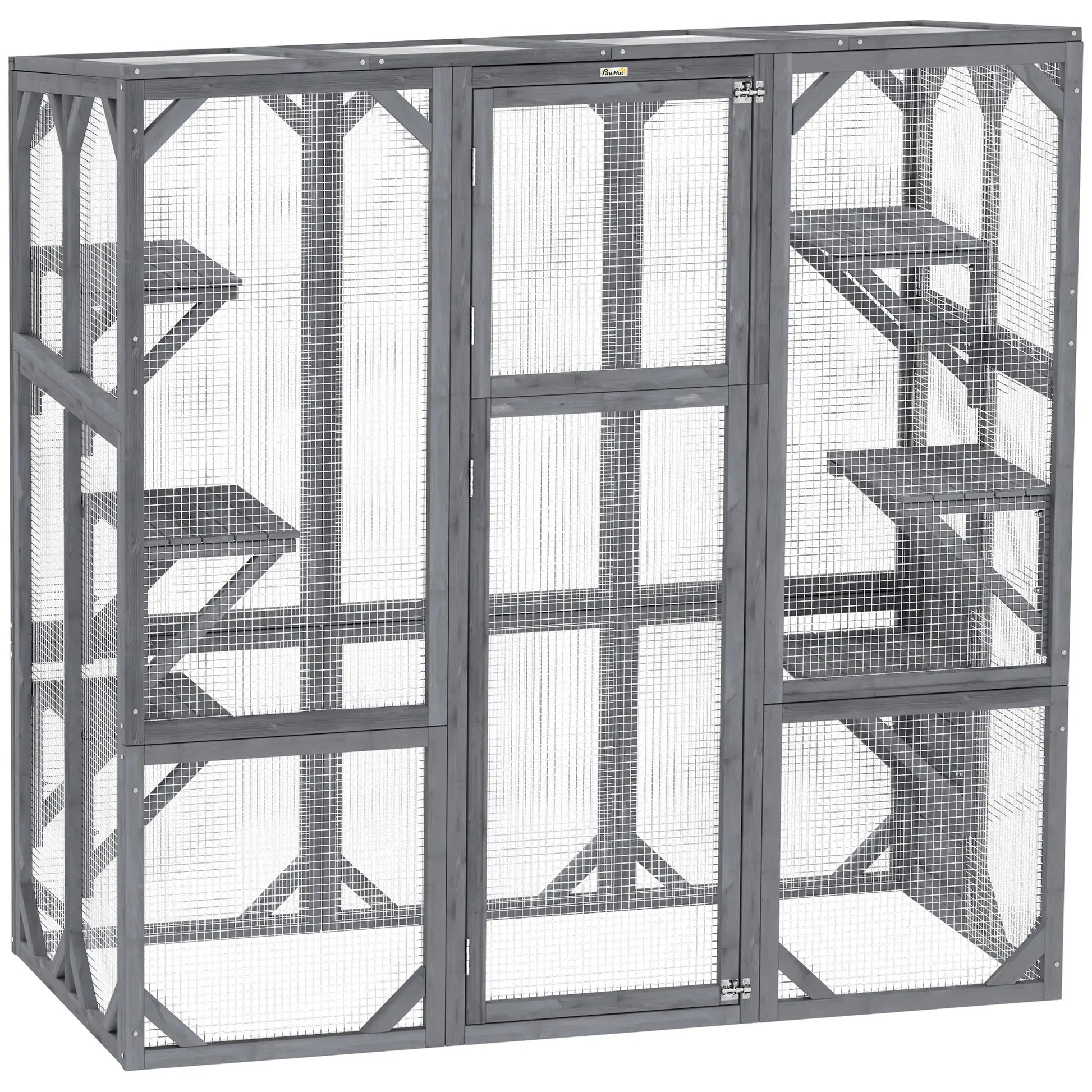 Outdoor Cat Enclosure, 6 Jumping Platforms, Weatherproof Roof, Large Door, 59" x 28" x 60", Grey Outdoor Cat Enclosures Grey at Gallery Canada