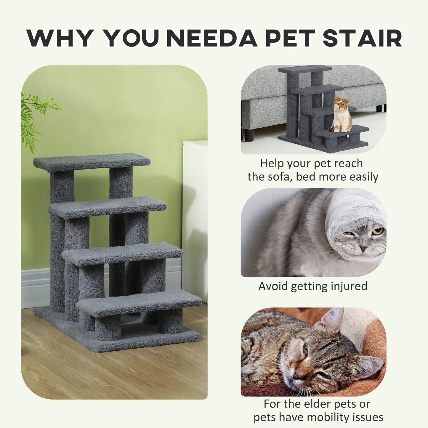 4-Step Carpeted Cat Scratching Post, Pet Stairs, Grey Cat Stairs at Gallery Canada