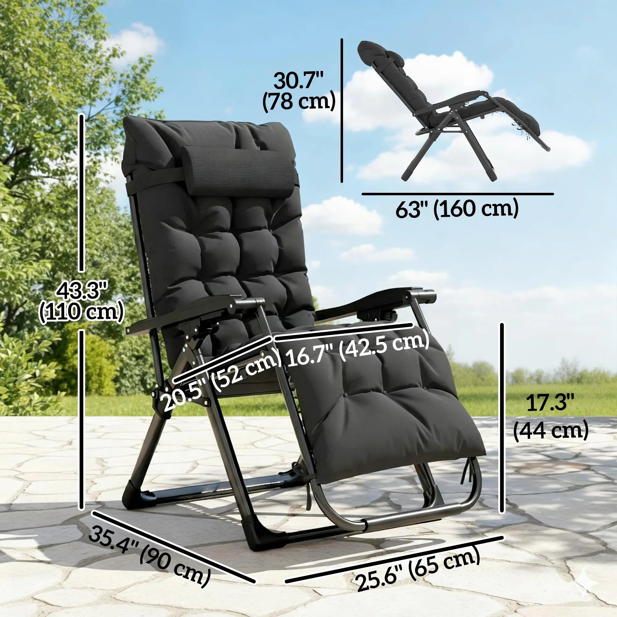 Folding Reclining Zero Gravity Sun Lounger Chair, Black Lounger Chairs at Gallery Canada