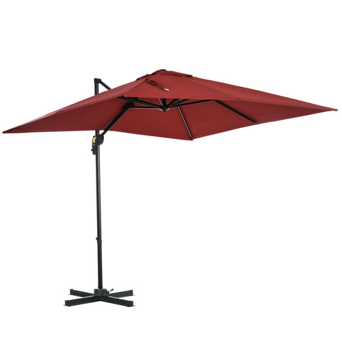 8' x 8' Square Patio Umbrella, 360° Rotation, Aluminum Cantilever, Wine Red