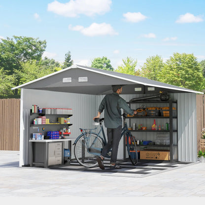 9' x 10.6' Garden Storage Shed, Foundation Kit, Double Doors, Light Grey Sheds at Gallery Canada