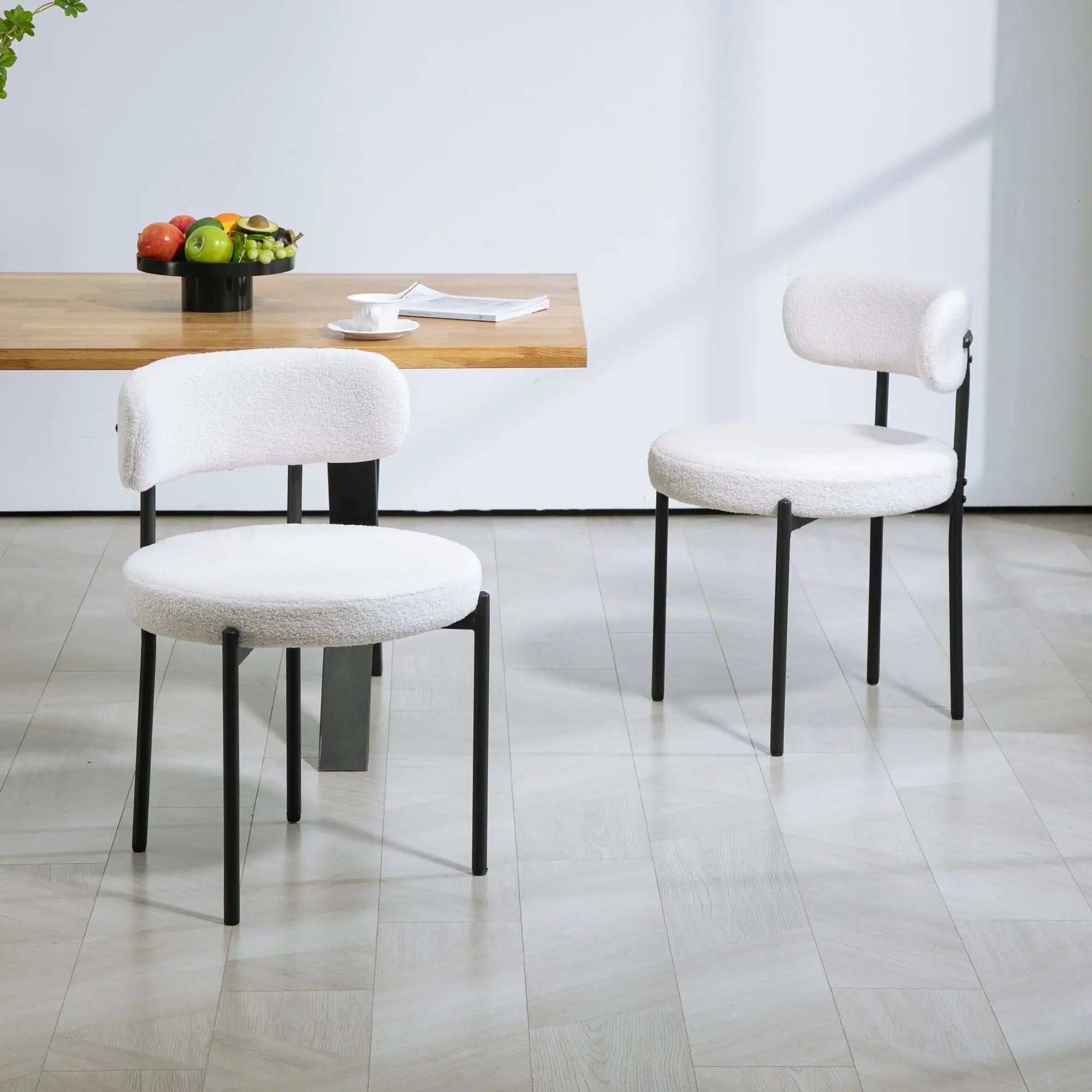 2 Kitchen Chairs, Modern Dining, Berber Fleece Upholstery, Steel Legs, Cream White Dining Chairs at Gallery Canada