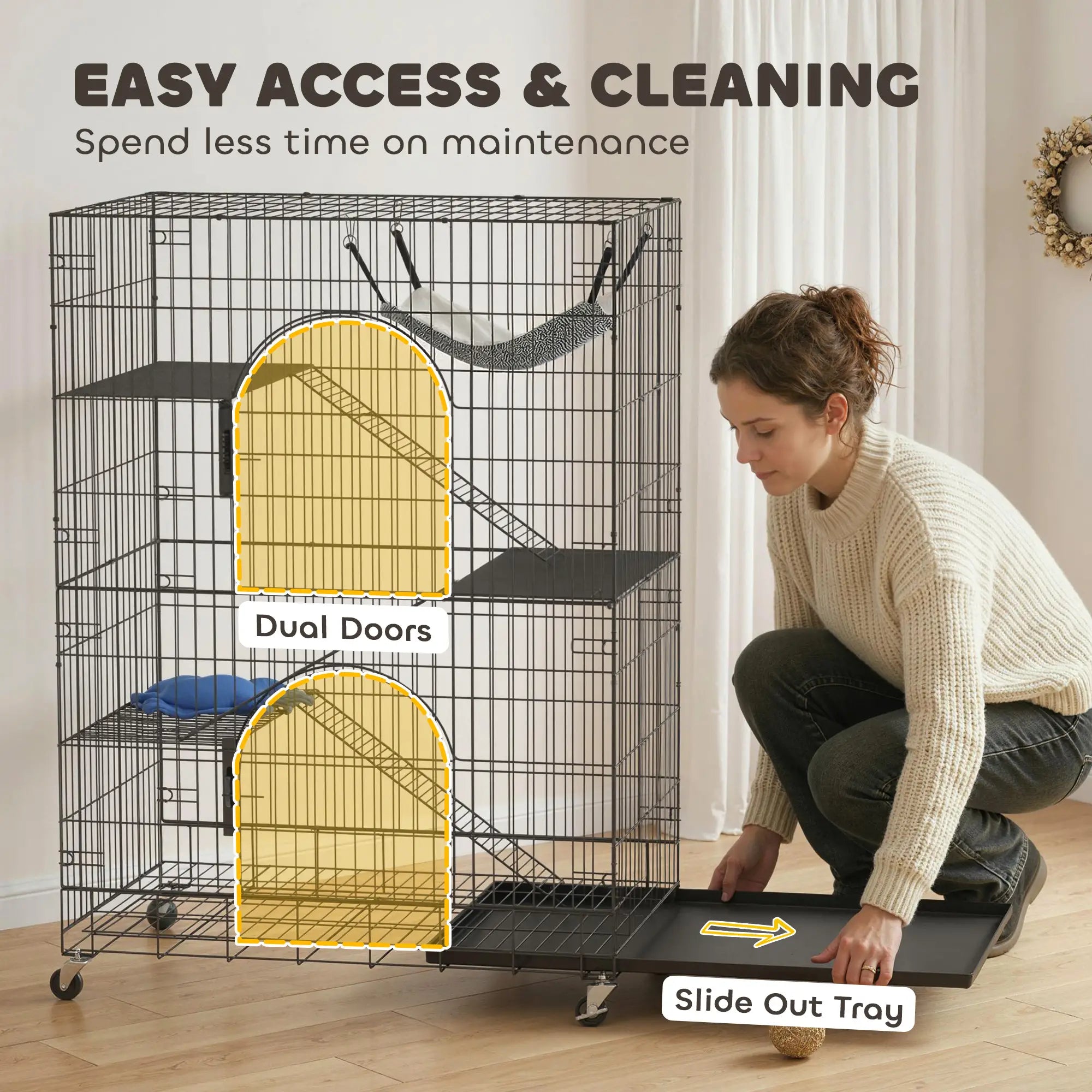 4-Tier Cat Cage, Large Enclosure with Lockable Wheels, Tray, Hammock Outdoor Cat Enclosures at Gallery Canada
