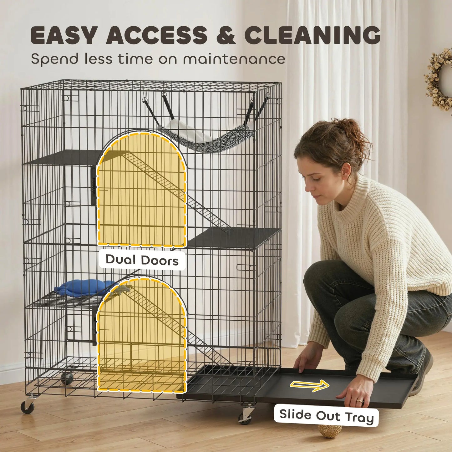 4-Tier Cat Cage, Large Enclosure with Lockable Wheels, Tray, Hammock Outdoor Cat Enclosures at Gallery Canada