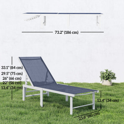 Outdoor Lounge Chair, 5-Position Reclining Chaise, Dark Blue Lounger Chairs at Gallery Canada