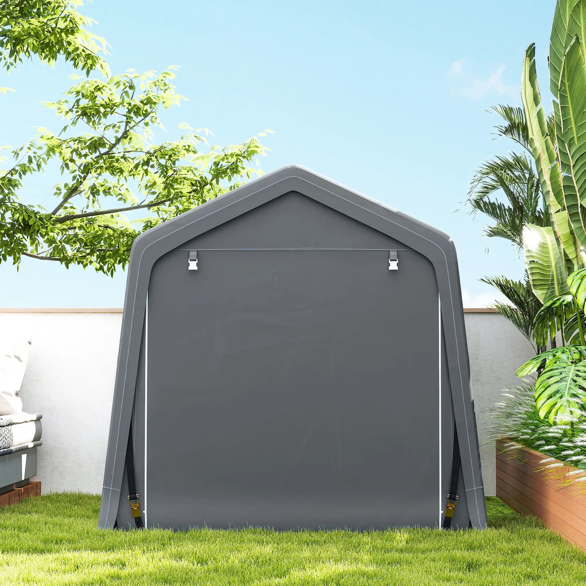7.9' x 6.6' Garden Storage Tent, Metal Frame, Double Zipper Doors, Dark Grey Car Shelters at Gallery Canada