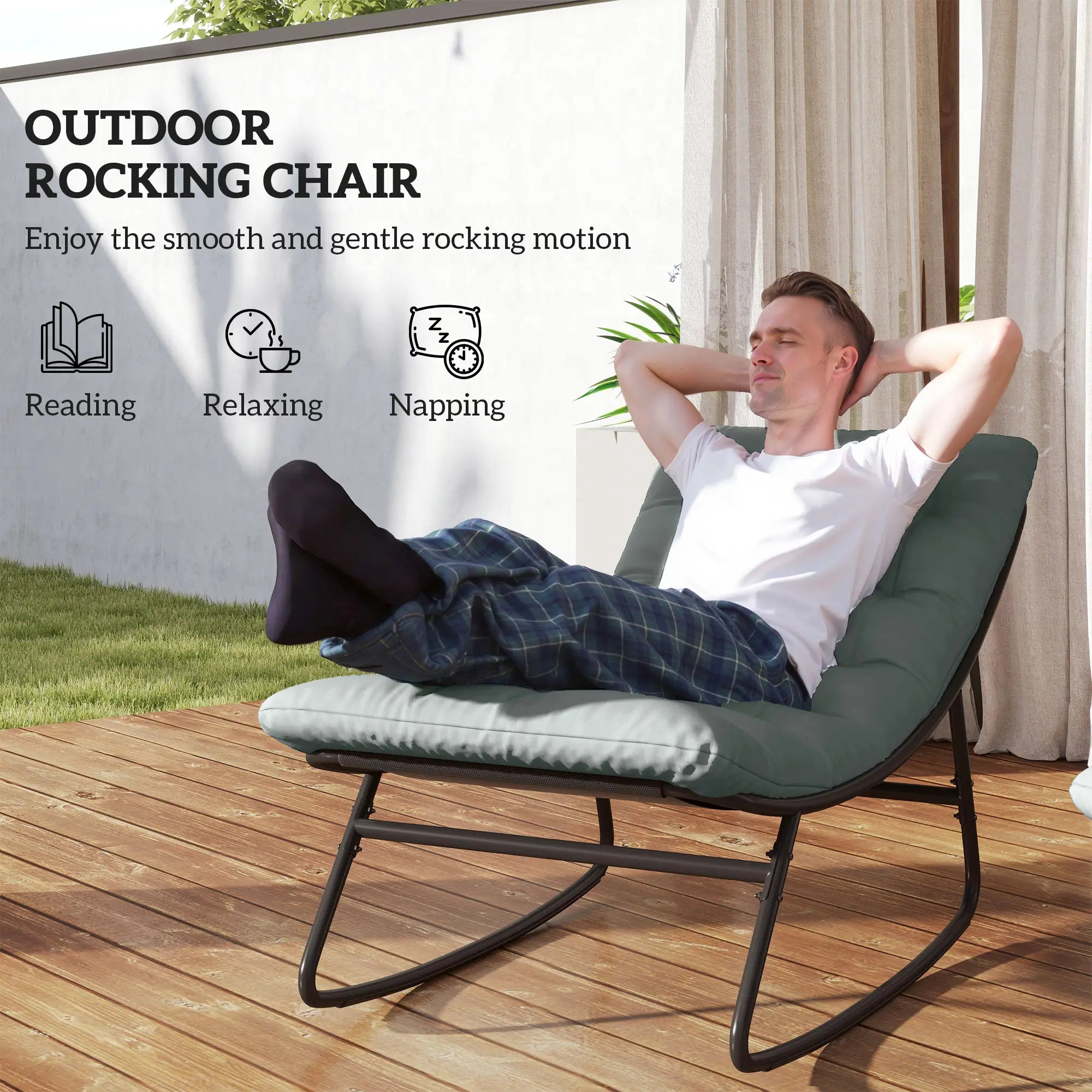 Outdoor Rocking Chair with Cushion, Steel Frame, Grey Outdoor Rocking Chairs at Gallery Canada