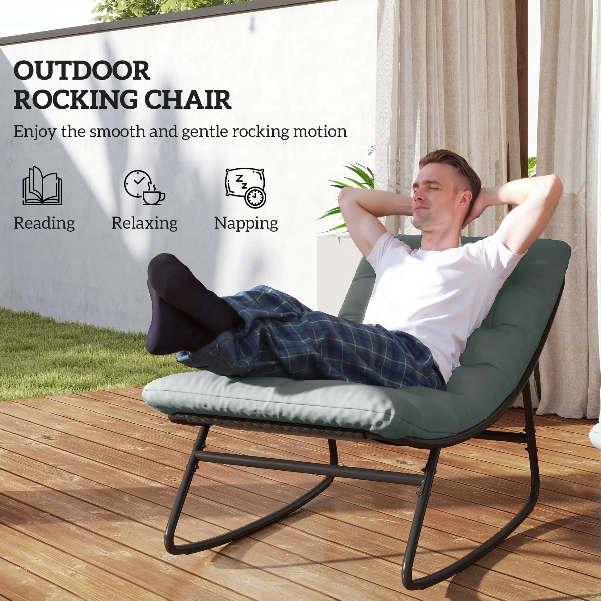 Outdoor Rocking Chair with Cushion, Steel Frame, Grey Outdoor Rocking Chairs at Gallery Canada