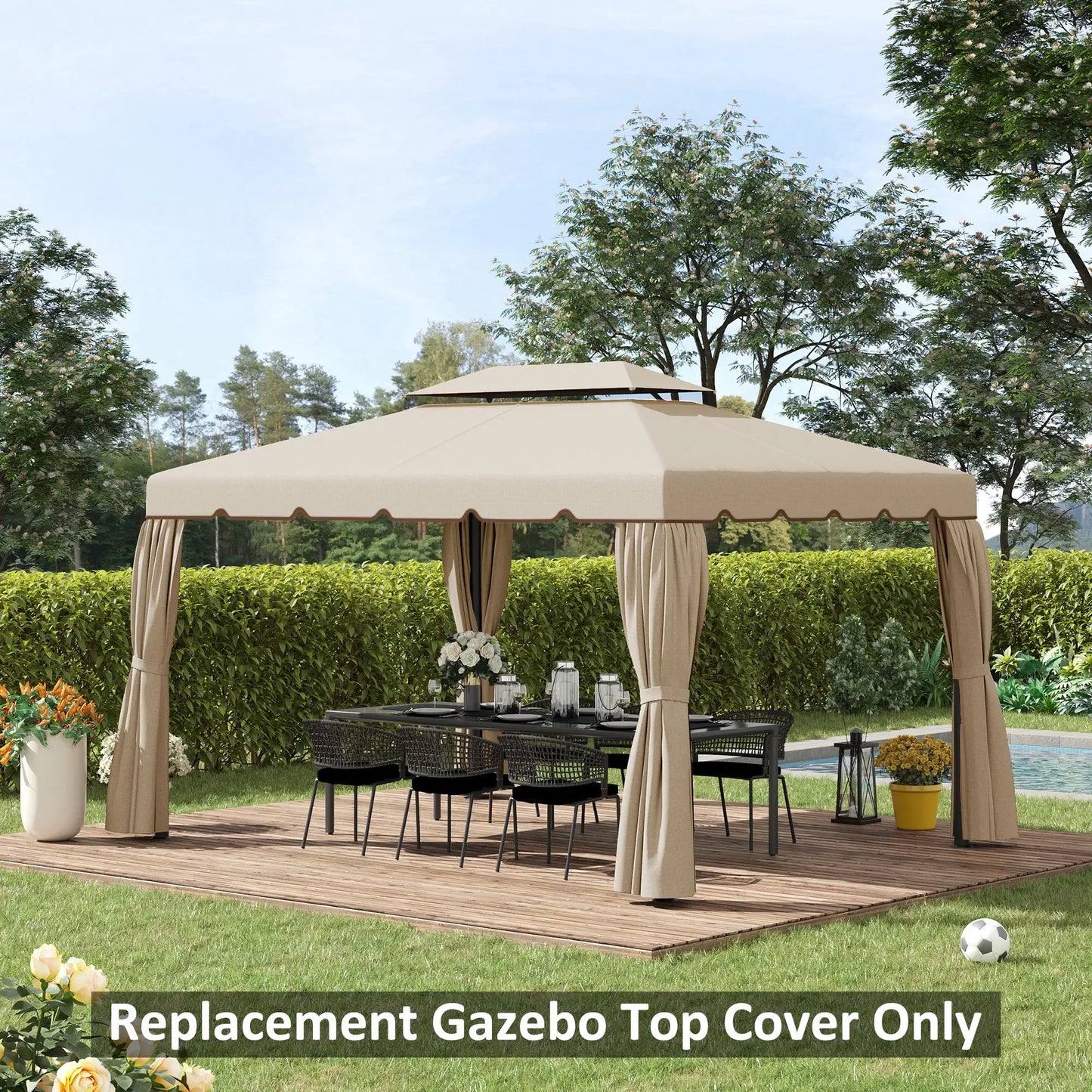 13' x 10' Gazebo Replacement Canopy, Double Vented Roof, Beige Gazebo Canopy Replacement at Gallery Canada