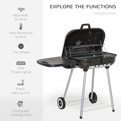 Charcoal BBQ Grill With Warming Rack, Portable Barbecue Smoker, 89 x 60 x 83 cm, Black Charcoal BBQ Grils at Gallery Canada