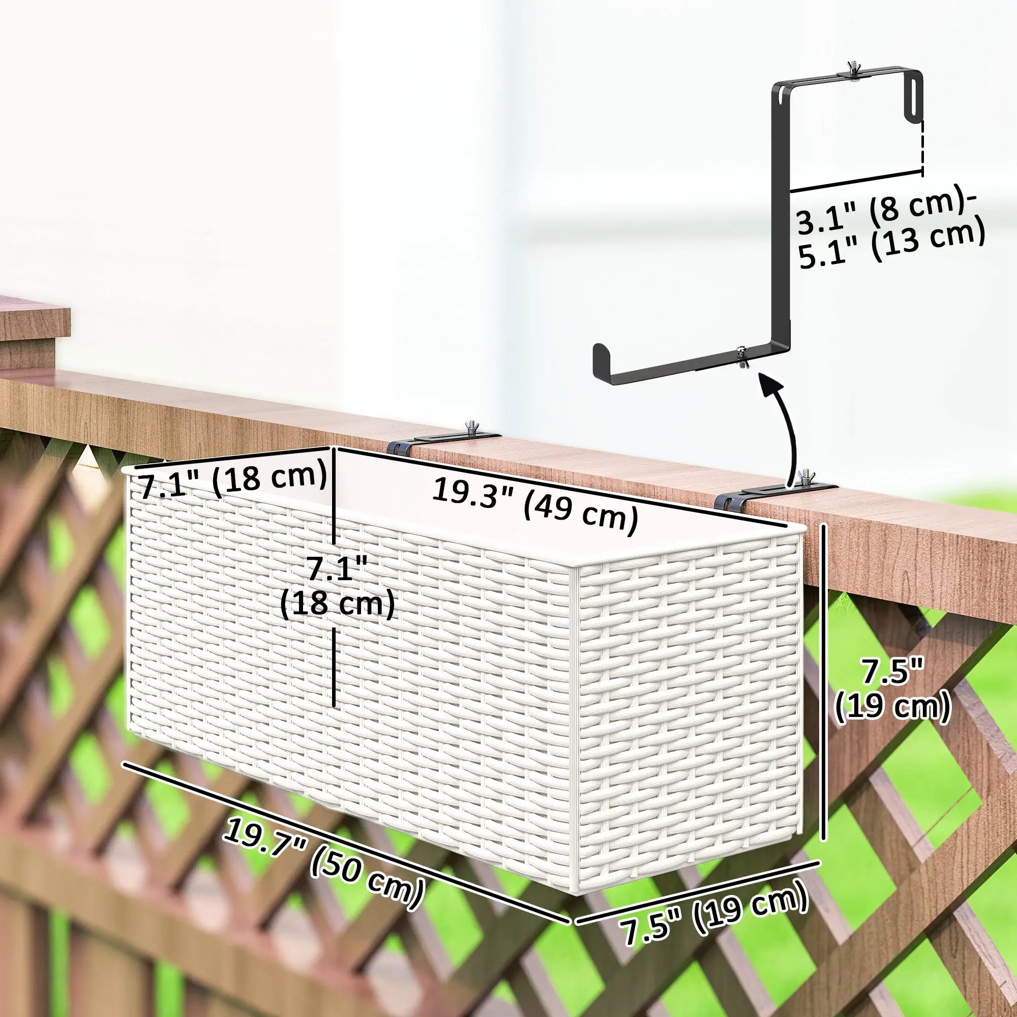 2 Pack 20 Inch Hanging Flower Pots, Railing Planter Box, White Planter Set at Gallery Canada