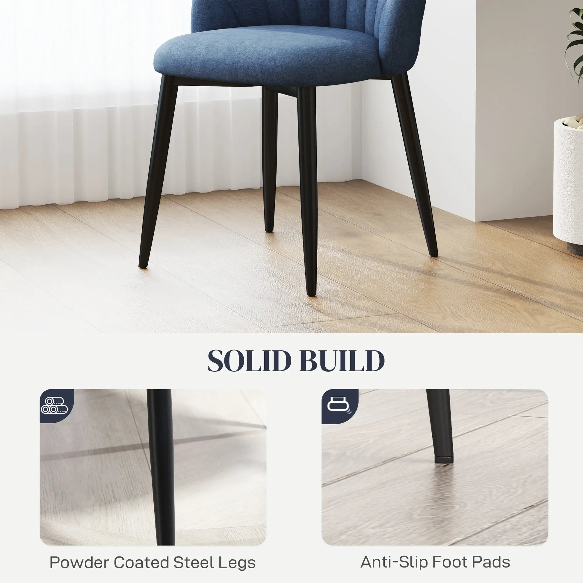 Modern Dining Chairs Set of 4, Upholstered, Metal Legs, Blue Dining Chairs at Gallery Canada