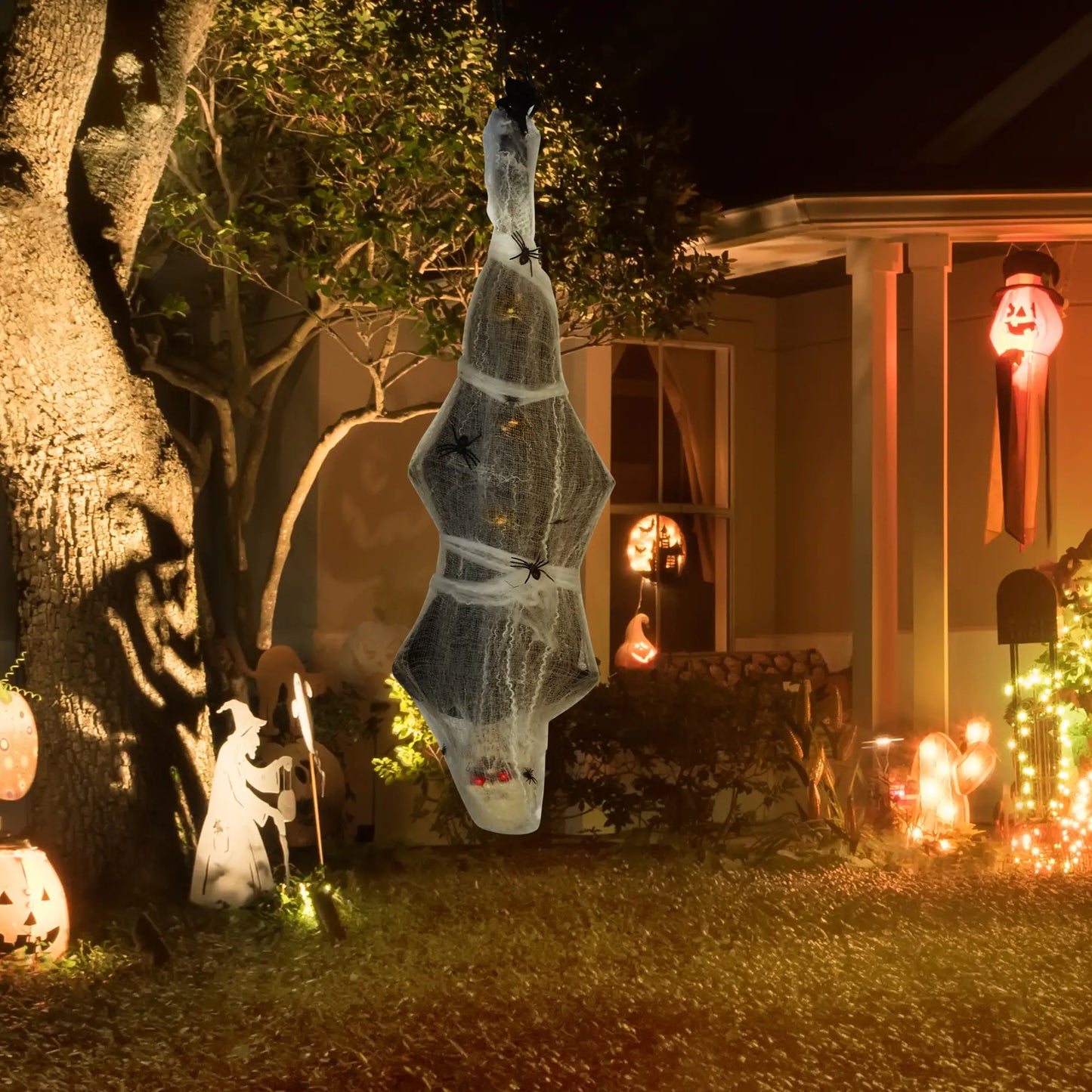 55.9 Inch Life Size Hanging Mummy with Spider Web, Animated, Motion Activated Halloween Decorations at Gallery Canada