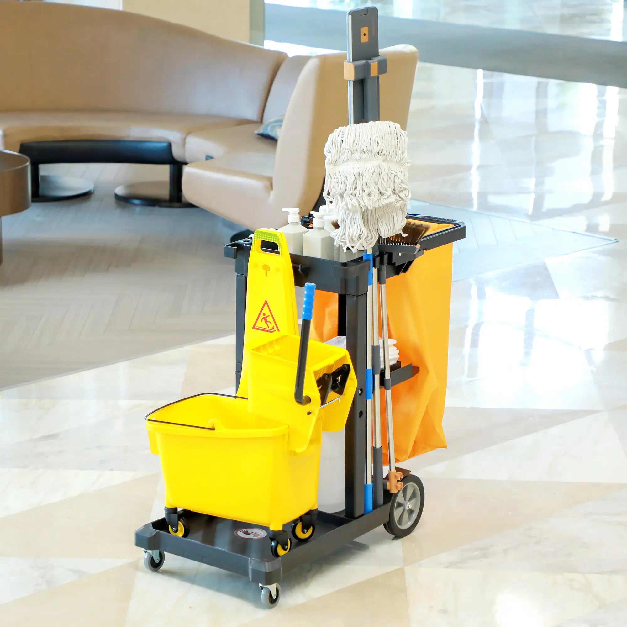 Janitorial Cart With 3 Shelves, Cleaning Cart On Wheels, Black Household Supplies at Gallery Canada