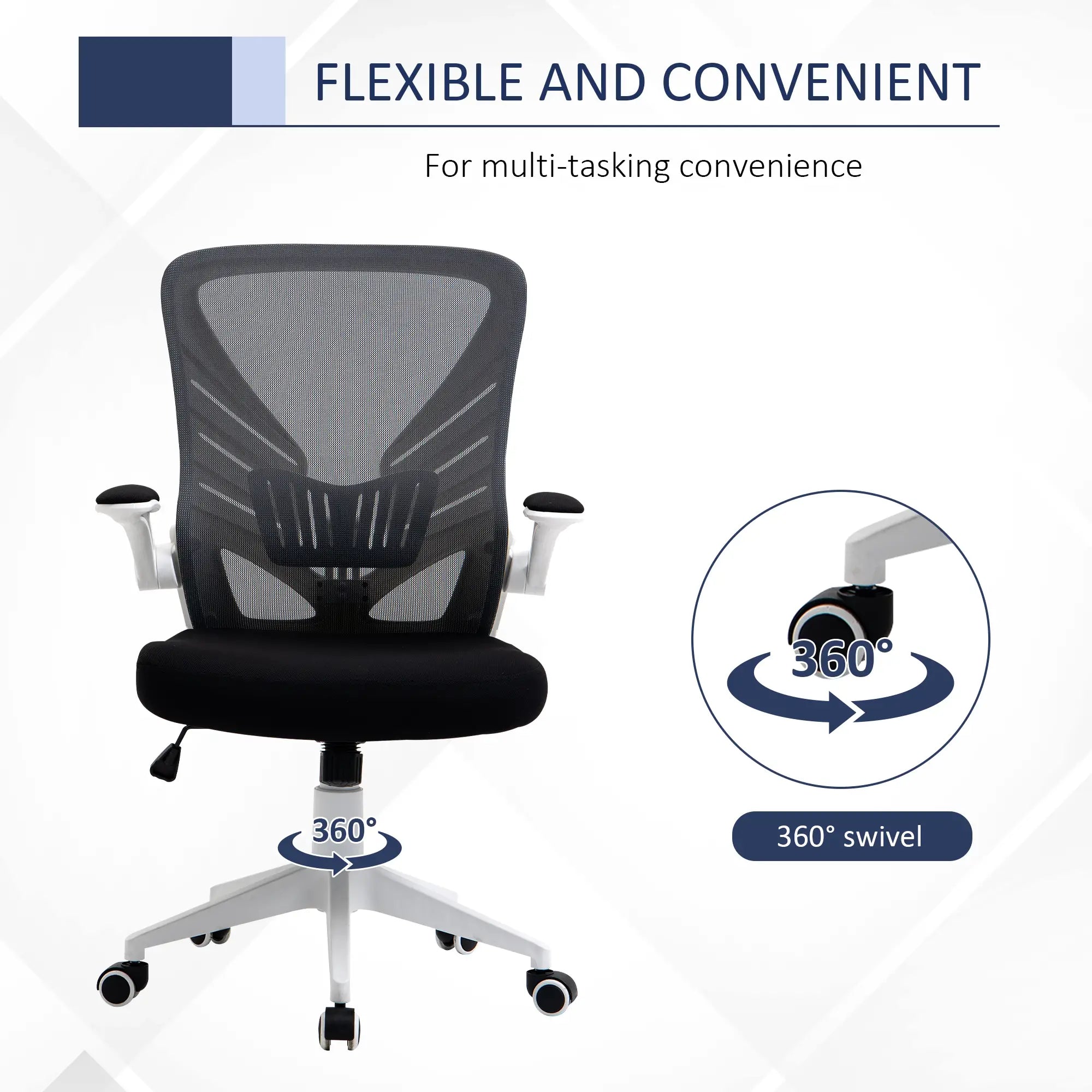 Mesh Office Chair, Swivel Task Desk, Lumbar Support, Flip-Up Arm, Adjustable Height, Grey/Black Task Chairs at Gallery Canada