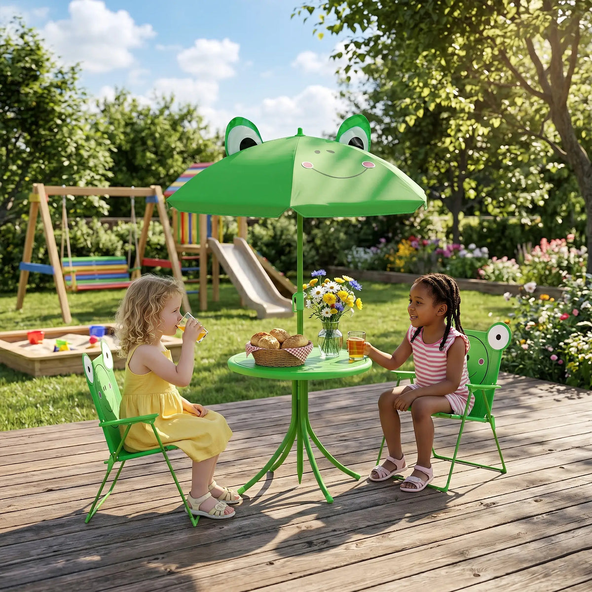 Kids Folding Picnic Table Set, Outdoor Garden, Green Kids Outdoor Furniture at Gallery Canada