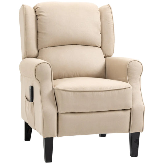 Massage Recliner Chair, Suede Wingback with Footrest, Wood Legs, Remote, Beige Single Sofas Beige at Gallery Canada