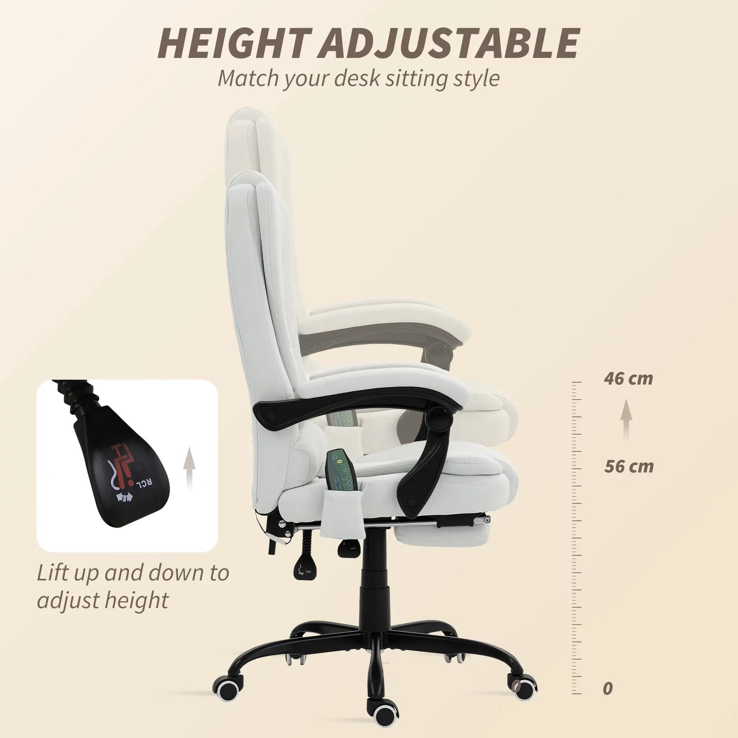 7-Point Vibrating Massage Chair, Reclining Office Chair with Footrest, Reclining Back, Adjustable Height, White Massage Chairs at Gallery Canada