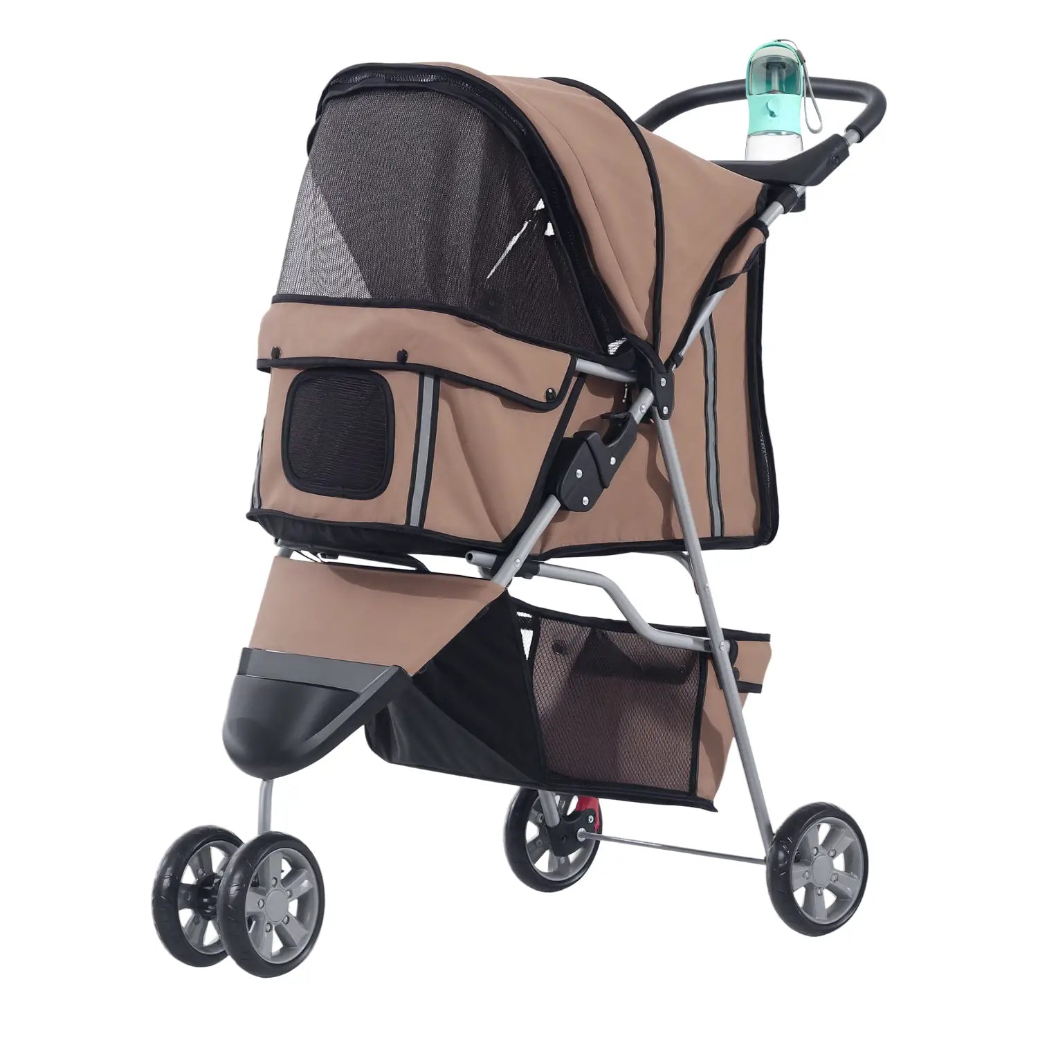 3 Wheel Foldable Cat Stroller, Storage Basket, Adjustable Canopy, Coffee Dog Bike Trailers & Strollers Coffee at Gallery Canada