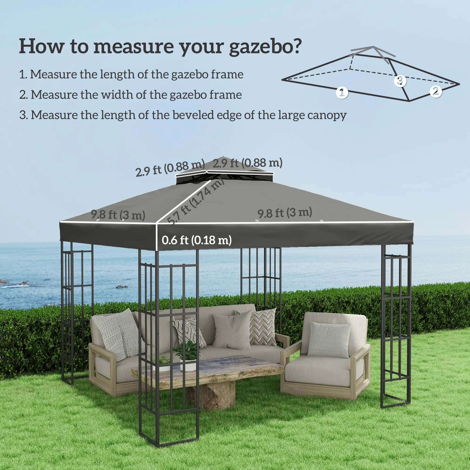 10' x 10' Gazebo Canopy Replacement Cover, UPF30+, Top Cover Only, Dark Grey Gazebo Canopy Replacement at Gallery Canada