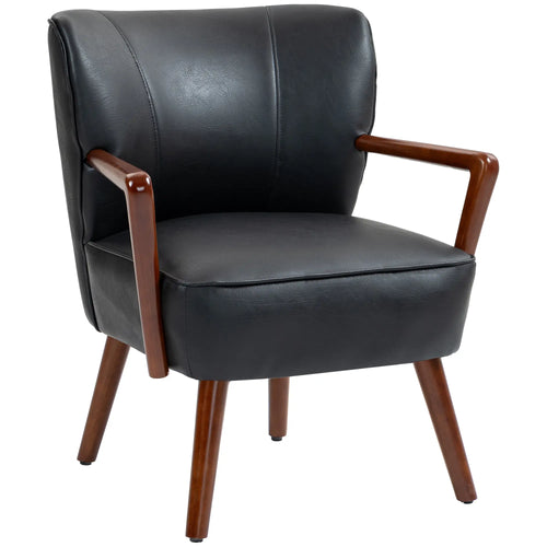 Accent Chair, Modern Armchair, Faux Leather Upholstered with Wood Legs, Black