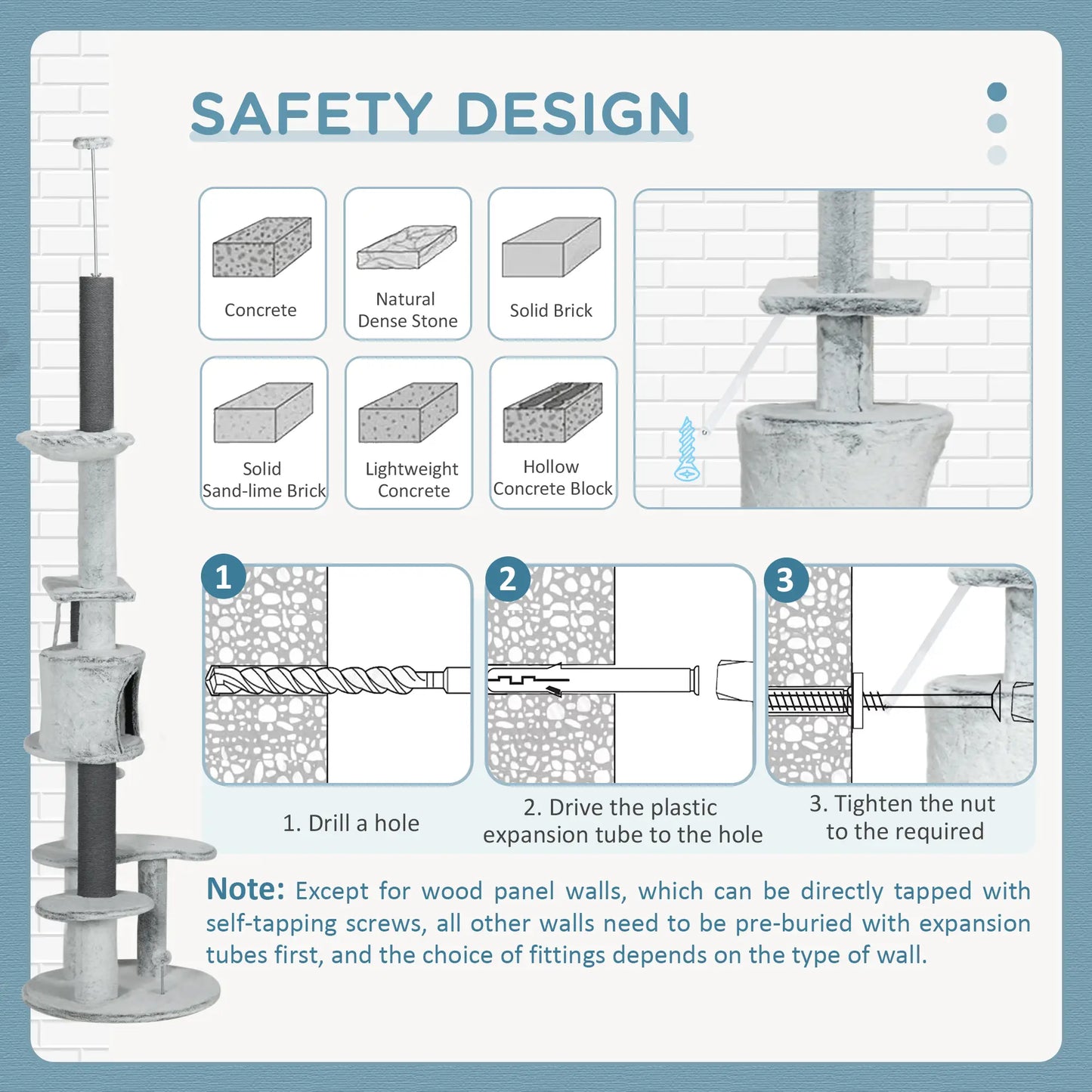 89"-100" Cat Tree, Hammock, Scratching Posts, Condo, Perches, Grey Floor to Ceiling Cat Trees at Gallery Canada