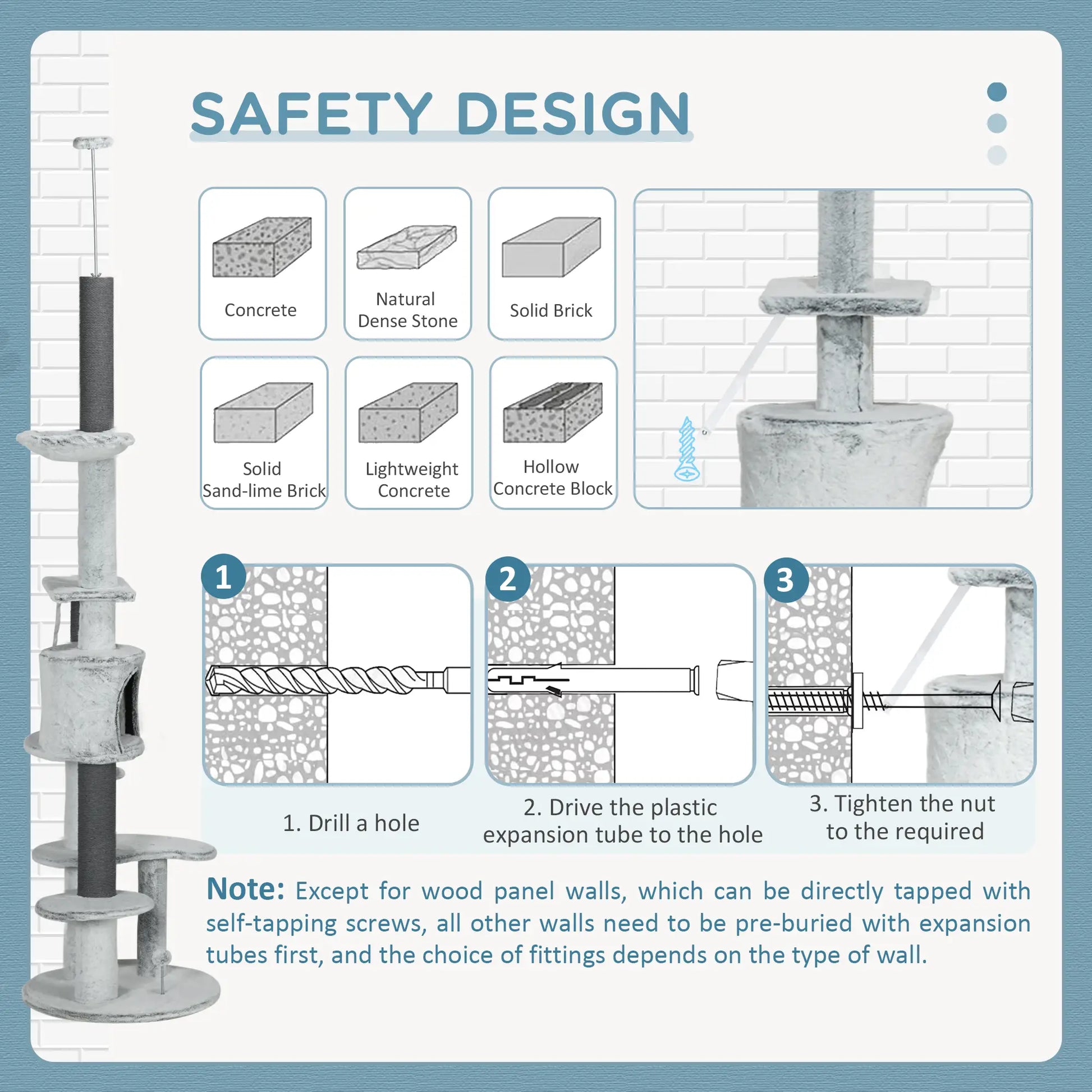 89"-100" Cat Tree, Hammock, Scratching Posts, Condo, Perches, Grey Floor to Ceiling Cat Trees at Gallery Canada