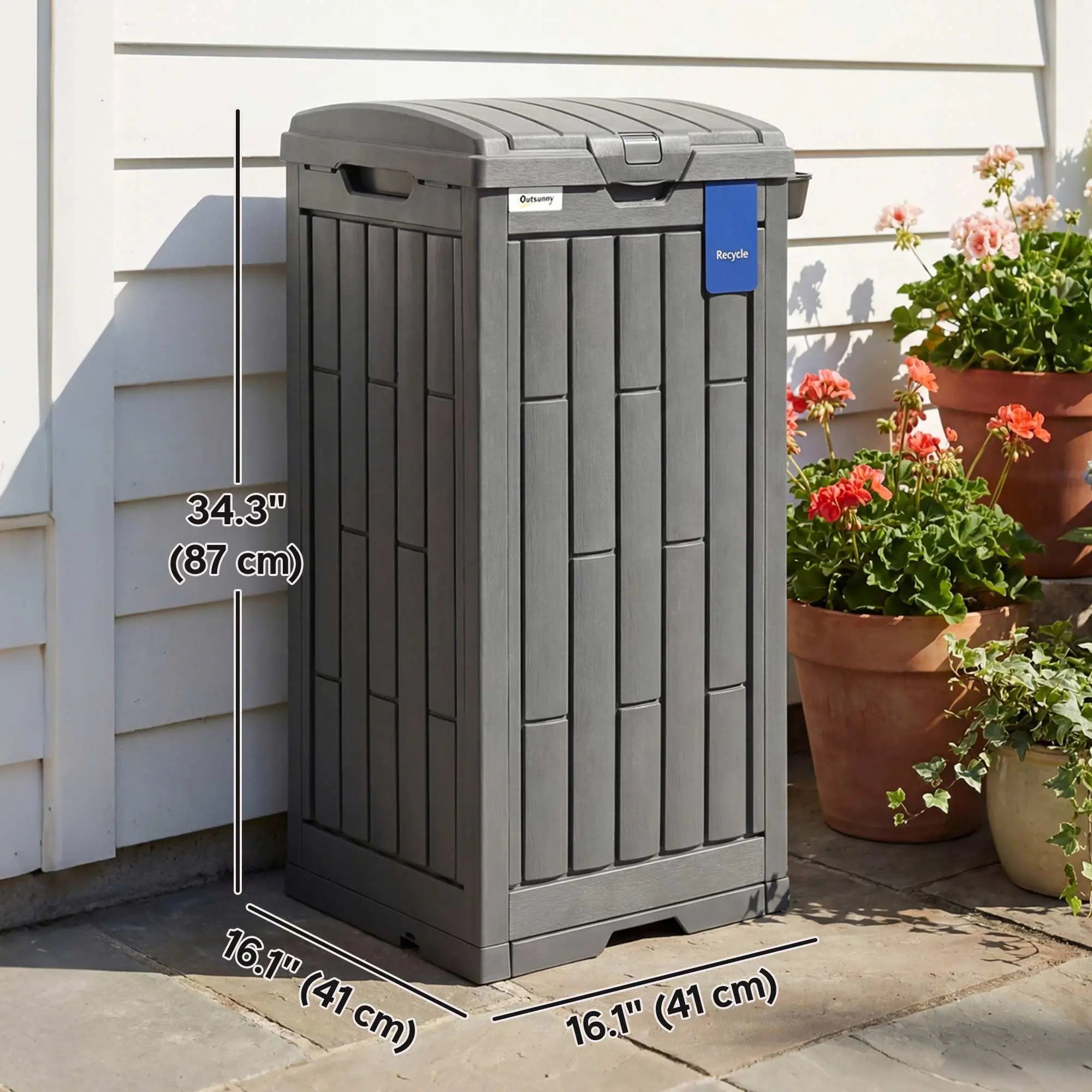 29 Gallon Outdoor Garbage Bin, Dual Lid, Ashtray Drip Tray, Grey Garden Accessories at Gallery Canada