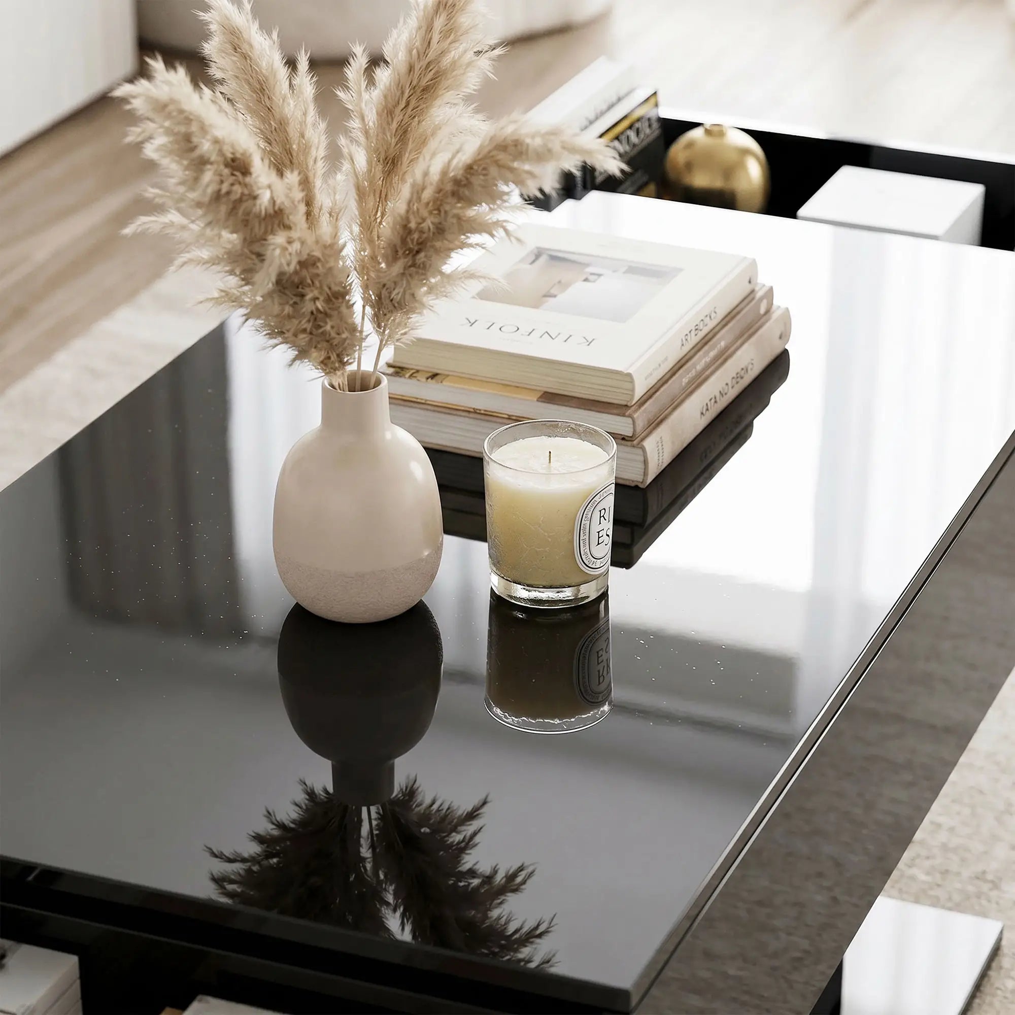 LED Coffee Table with Storage, High Gloss Modern Center Table with 2 Drawers and Remote Control for Living Room, Black Coffee Tables at Gallery Canada