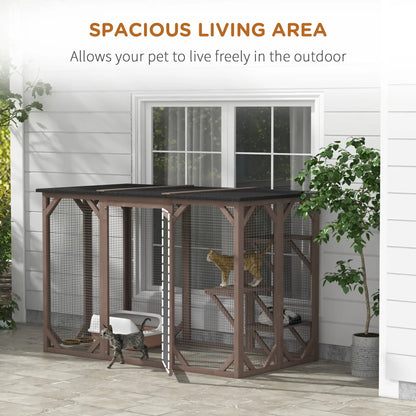 Indoor Outdoor Cat Cage, Catio Enclosure, Small Animal Hutch for Rabbit, Kitten, 3-Level, Lock, Camel Outdoor Cat Enclosures at Gallery Canada