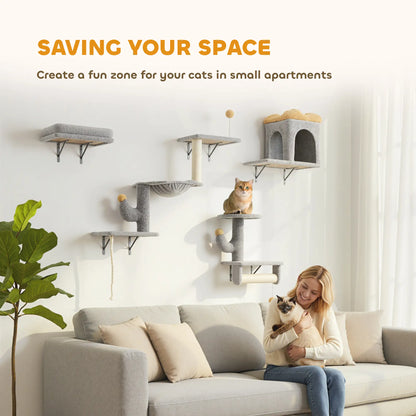 Cat Wall Shelves, 4 Pcs Set with Scratching Posts, Condo, Hammock, Perchs, Light Grey Cat Climbing Wall at Gallery Canada