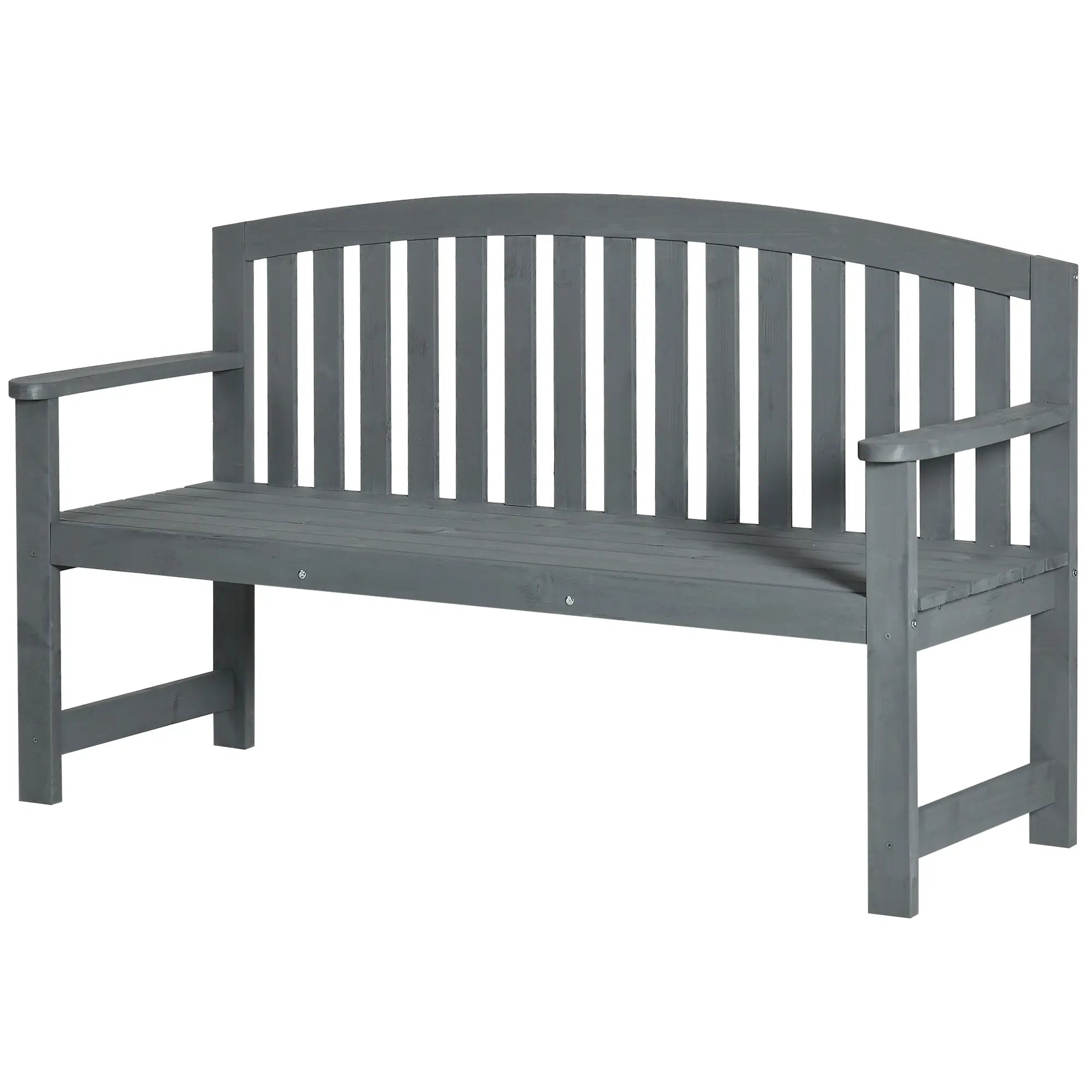 Wooden Bench, Slatted Design with Backrest, Armrests, Grey Outdoor Benches Grey at Gallery Canada