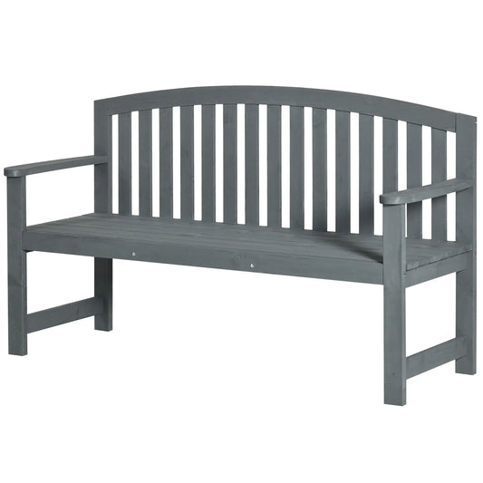 Wooden Bench, Slatted Design with Backrest, Armrests, Grey Outdoor Benches Grey at Gallery Canada